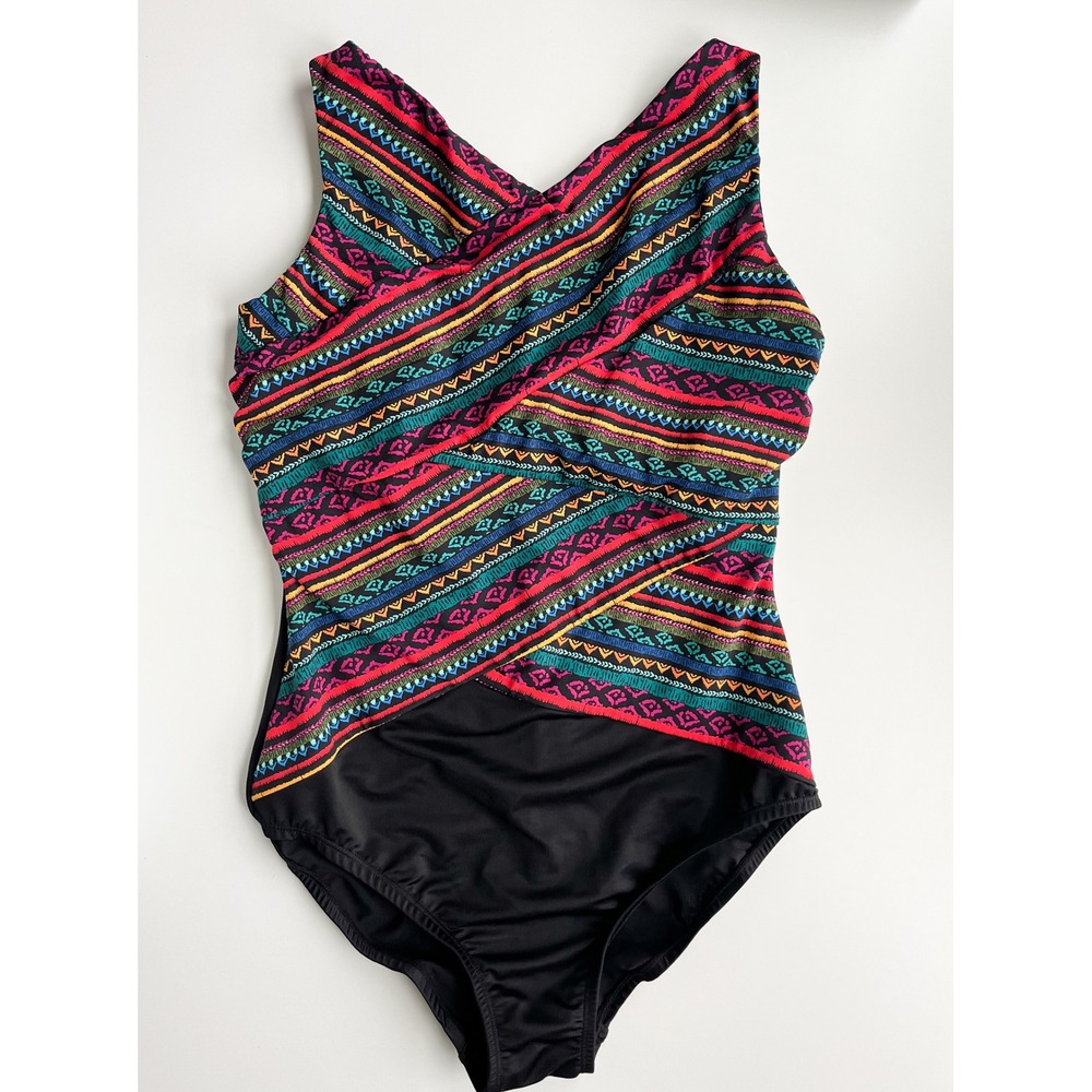 Miraclesuit Raya De Sol Brio One Piece Slimming Swimsuit Womens 14 Black Mutli - Picture 4 of 11